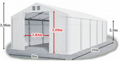 Skladový stan 8x10x2,5m strecha PVC 560g/m2 boky PVC 500g/m2 konštrukcia ZIMA