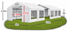 Párty stan 4x22x2m střecha PVC 560g/m2 boky PVC 500g/m2 konstrukce ZIMA