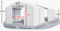 Skladový stan 5x28x2,5m strecha PVC 620g/m2 boky PVC 620g/m2 konštrukcia POLÁRNA