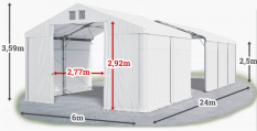 Skladový stan 6x24x2,5m strecha PVC 560g/m2 boky PVC 500g/m2 konštrukcia POLÁRNA