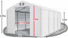 Skladový stan 6x8x3,5m střecha PVC 560g/m2 boky PVC 500g/m2 konstrukce POLÁRNÍ