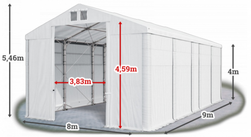Skladový stan 8x9x4m strecha PVC 580g/m2 boky PVC 500g/m2 konštrukcia POLÁRNA