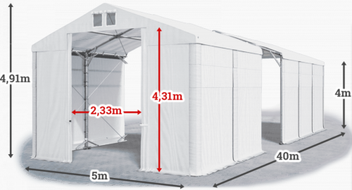 Skladový stan 5x40x4m strecha PVC 620g/m2 boky PVC 620g/m2 konštrukcia POLÁRNA PLUS