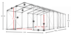 Skladový stan celoročný 4x32x3m nehorľavá plachta PVC 600g/m2 konštrukcia ZIMA PLUS