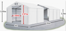 Skladový stan 4x26x2,5m strecha PVC 560g/m2 boky PVC 500g/m2 konštrukcia POLÁRNA