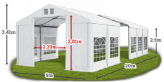 Párty stan 5x20x2,5m střecha PVC 560g/m2 boky PVC 500g/m2 konstrukce ZIMA