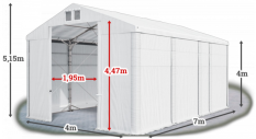 Skladový stan 4x7x4m střecha PVC 580g/m2 boky PVC 500g/m2 konstrukce POLÁRNÍ PLUS