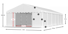 Skladový stan 6x12x2m střecha PE 240g/m2 boky PE 240g/m2 konstrukce LÉTO