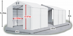 Skladový stan 4x18x4m strecha PVC 620g/m2 boky PVC 620g/m2 konštrukcia ZIMA