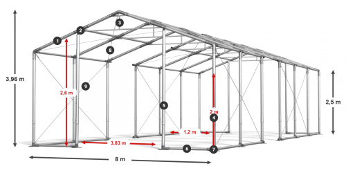 Skladový stan celoroční 8x80x2,5m nehořlavá plachta PVC 600g/m2 konstrukce ZIMA PLUS Skladový stan celoroční 8x80x2,5m nehořlavá plachta PVC 600g/m2 konstrukce ZIMA PLUS
