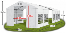 Párty stan 5x14x2,5m střecha PVC 560g/m2 boky PVC 500g/m2 konstrukce ZIMA