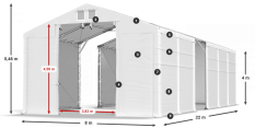 Skladový stan 8x22x4m strecha PVC 620g/m2 boky PVC 620g/m2 konštrukcia POLÁRNA PLUS