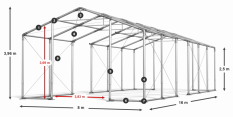 Párty stan 8x16x2,5m střecha PVC 620g/m2 boky PVC 620g/m2 konstrukce ZIMA PLUS
