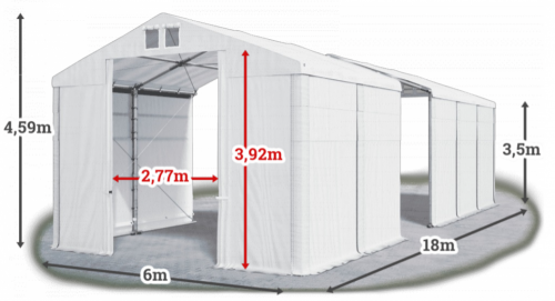 Skladový stan 6x18x3,5m střecha PVC 560g/m2 boky PVC 500g/m2 konstrukce ZIMA PLUS