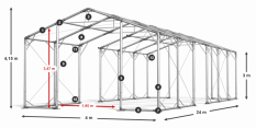 Skladový stan 4x24x3m střecha PVC 580g/m2 boky PVC 500g/m2 konstrukce POLÁRNÍ