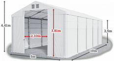 Skladový stan 5x10x3,5m střecha PVC 620g/m2 boky PVC 620g/m2 konstrukce ZIMA