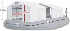 Skladový stan 4x14x2m strecha PVC 620g/m2 boky PVC 620g/m2 konštrukcia ZIMA