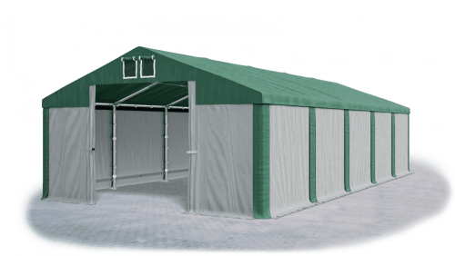 Garážový stan 5x6x3m střecha PVC 560g/m2 boky PVC 500g/m2 konstrukce ZIMA - Barva střešní plachty: Zelená, Barva boční plachty: Šedá, Barva svislých pruhů: Zelená