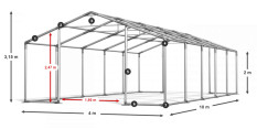 Skladový stan 4x10x2m střecha PVC 620g/m2 boky PVC 620g/m2 konstrukce ZIMA