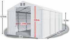 Skladový stan 5x8x3,5m střecha PVC 560g/m2 boky PVC 500g/m2 konstrukce ZIMA PLUS