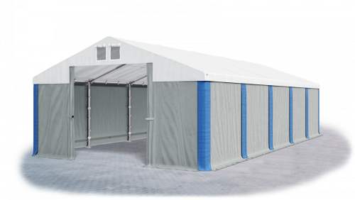 Garážový stan 5x8x2m střecha PVC 560g/m2 boky PVC 500g/m2 konstrukce ZIMA - Barva střešní plachty: Bílá, Barva boční plachty: Šedá, Barva svislých pruhů: Modrá