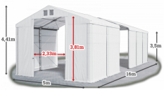 Skladový stan 5x16x3,5m střecha PVC 560g/m2 boky PVC 500g/m2 konstrukce ZIMA PLUS