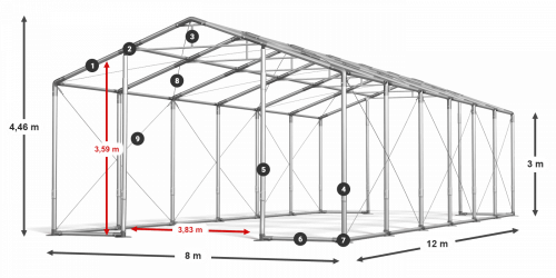 Párty stan 8x12x3m střecha PVC 620g/m2 boky PVC 620g/m2 konstrukce ZIMA PLUS
