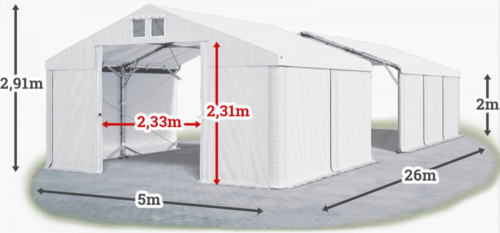 Skladový stan 5x26x2m střecha PVC 560g/m2 boky PVC 500g/m2 konstrukce POLÁRNÍ PLUS