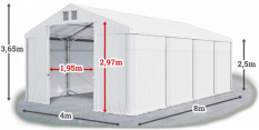 Skladový stan 4x8x2,5m střecha PVC 560g/m2 boky PVC 500g/m2 konstrukce POLÁRNÍ PLUS