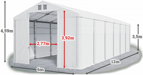 Skladový stan 6x12x3,5m střecha PVC 620g/m2 boky PVC 620g/m2 konstrukce ZIMA