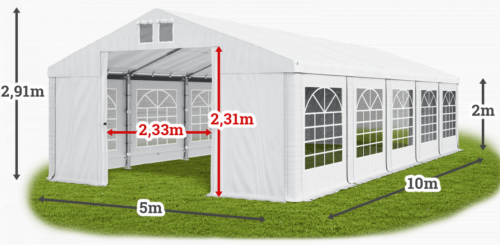 Párty stan 5x10x2m střecha PE 240g/m2 boky PE 240g/m2 konstrukce LÉTO