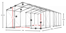 Skladový stan celoročný 4x42x3m nehorľavá plachta PVC 600g/m2 konštrukcia ZIMA PLUS
