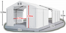 Skladový stan 6x13x2,5m střecha PVC 580g/m2 boky PVC 500g/m2 konstrukce POLÁRNÍ PLUS