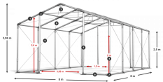 Skladový stan celoročný 8x8x2,5m nehorľavá plachta PVC 600g/m2 konštrukcia ZIMA PLUS