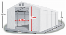 Skladový stan 5x8x3m střecha PVC 560g/m2 boky PVC 500g/m2 konstrukce ZIMA