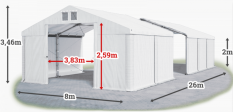 Skladový stan 8x26x2m střecha PVC 620g/m2 boky PVC 620g/m2 konstrukce ZIMA PLUS
