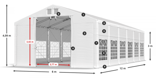 Párty stan 6x12x3m střecha PVC 560g/m2 boky PVC 500g/m2 konstrukce ZIMA PLUS Párty stan 6x12x3m střecha PVC 560g/m2 boky PVC 500g/m2 konstrukce ZIMA PLUS