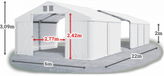 Skladový stan 6x22x2m střecha PVC 620g/m2 boky PVC 620g/m2 konstrukce ZIMA