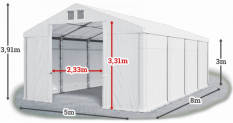 Skladový stan 5x8x3m strecha PVC 620g/m2 boky PVC 620g/m2 konštrukcia ZIMA