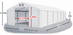 Skladový stan 6x12x2m strecha PVC 560g/m2 boky PVC 500g/m2 konštrukcie LETO