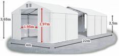 Skladový stan 4x22x2,5m střecha PVC 620g/m2 boky PVC 620g/m2 konstrukce ZIMA