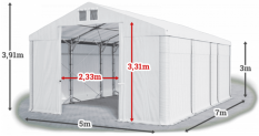 Skladový stan 5x7x3m střecha PVC 580g/m2 boky PVC 500g/m2 konstrukce POLÁRNÍ PLUS