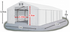 Skladový stan 5x11x2m střecha PVC 580g/m2 boky PVC 500g/m2 konstrukce POLÁRNÍ PLUS