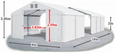 Skladový stan 8x18x2m střecha PVC 620g/m2 boky PVC 620g/m2 konstrukce POLÁRNÍ