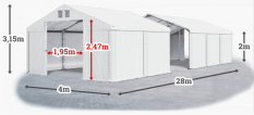 Skladový stan 4x28x2m střecha PVC 620g/m2 boky PVC 620g/m2 konstrukce ZIMA PLUS