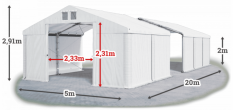Skladový stan 5x20x2m střecha PVC 560g/m2 boky PVC 500g/m2 konstrukce ZIMA PLUS