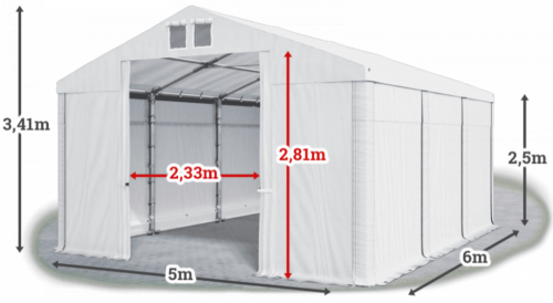 Garážový stan 5x6x2,5m střecha PVC 560g/m2 boky PVC 500g/m2 konstrukce ZIMA - Barva střešní plachty: Bílá, Barva boční plachty: Zelená, Barva svislých pruhů: Bílá