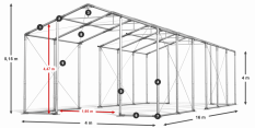 Párty stan 4x16x4m střecha PVC 560g/m2 boky PVC 500g/m2 konstrukce ZIMA PLUS