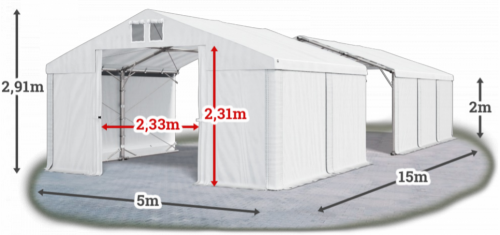 Skladový stan 5x15x2m střecha PVC 580g/m2 boky PVC 500g/m2 konstrukce POLÁRNÍ