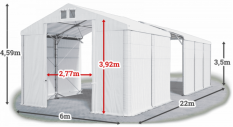 Skladový stan 6x22x3,5m střecha PVC 560g/m2 boky PVC 500g/m2 konstrukce POLÁRNÍ PLUS
